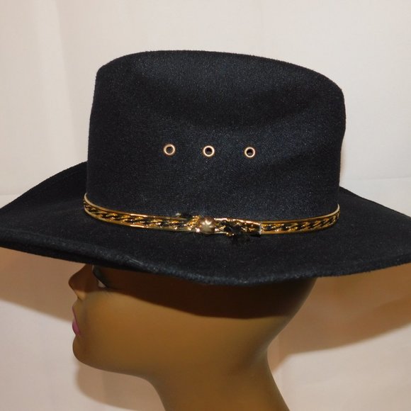 Black Cowboy Hat with Gold Trim - Picture 2 of 10